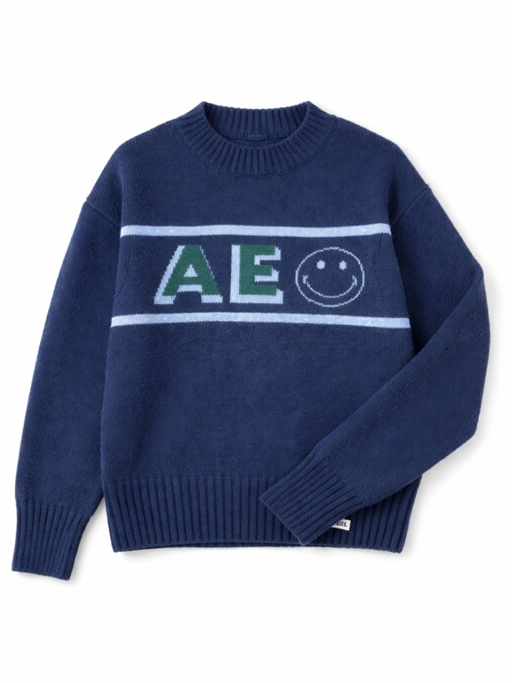 American Eagle Outfitters Navy Crewneck Sweater with Green AE Logo